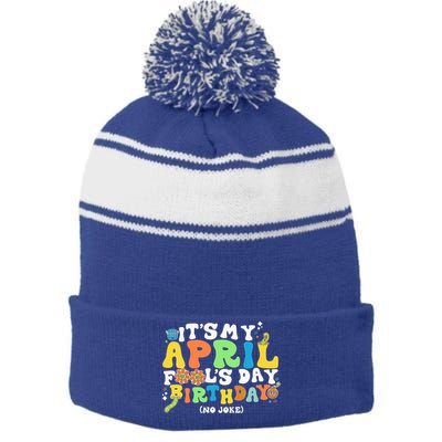 Keep Calm It's Only April Fool's Day Stripe Pom Pom Beanie