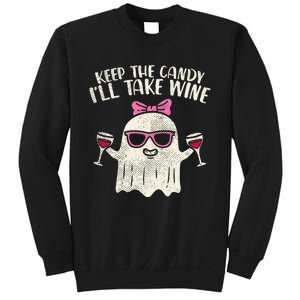 Keep Candy Ill Take Wine Ghost Funny Halloween Drinkin Women Sweatshirt