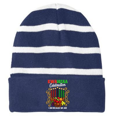 Kwanzaa Celebration I Am Because We Are Happy Kwanzaa Striped Beanie with Solid Band