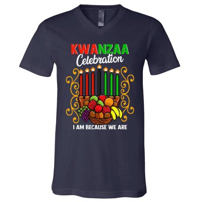 Kwanzaa Celebration I Am Because We Are Happy Kwanzaa V-Neck T-Shirt