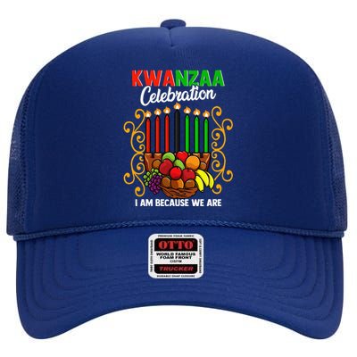 Kwanzaa Celebration I Am Because We Are Happy Kwanzaa High Crown Mesh Back Trucker Hat