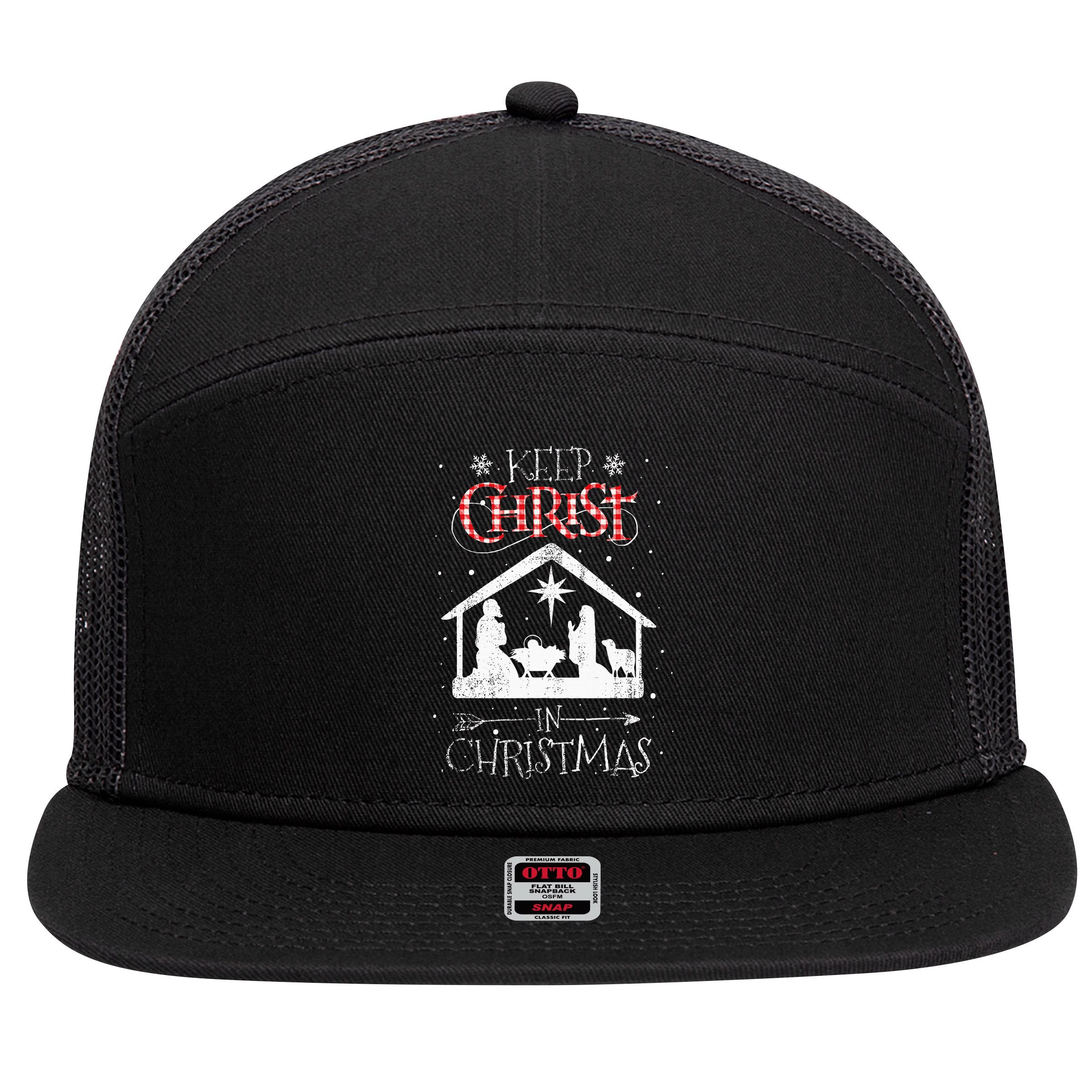 Keep Christ In Christmas Nativity Jesus Christian Christmas 7 Panel Mesh Trucker Snapback Hat