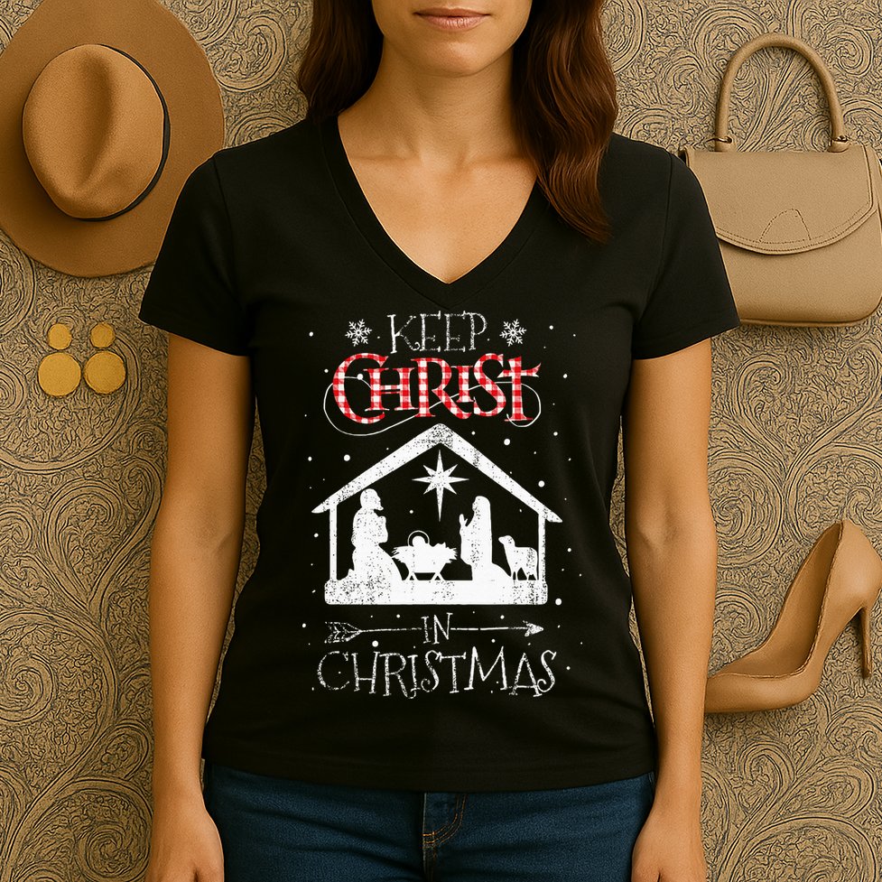 Keep Christ In Christmas Nativity Jesus Christian Christmas Women's V-Neck T-Shirt