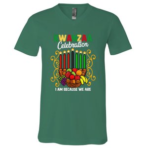 Kwanzaa Celebration I Am Because We Are Happy Kwanzaa V-Neck T-Shirt