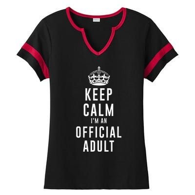 Keep Calm Im An Adult 18th Birthday Gifts Adulting Ladies Halftime Notch Neck Tee