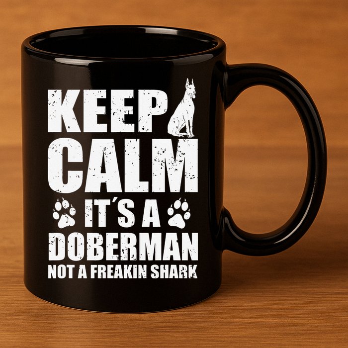 Keep Calm It's A Doberman Not A Freakin' Shark Dog 11oz C Handle Ceramic Mug