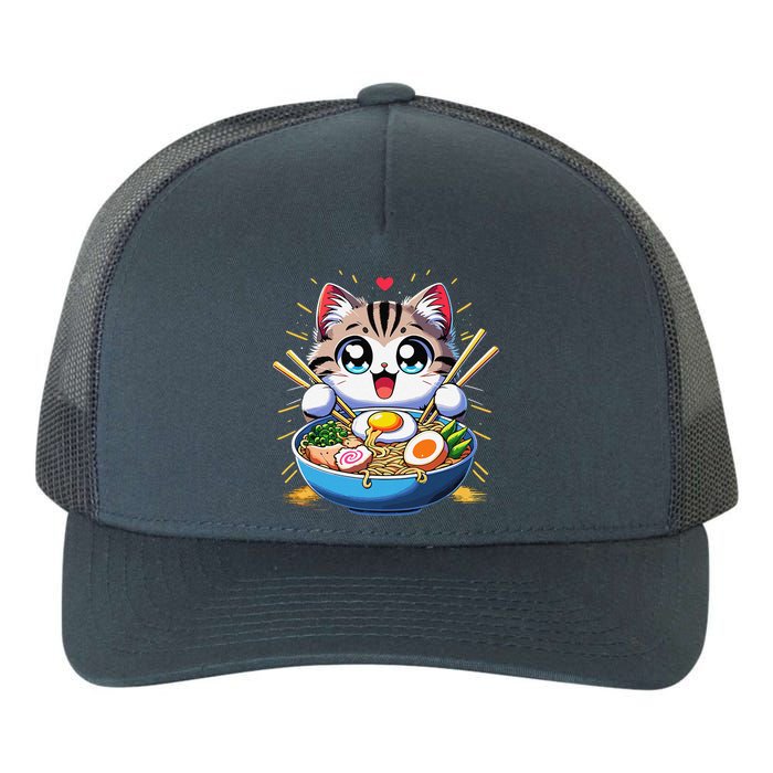 Kawaii Cat Japanese Anime Manga Cat Ramen Yupoong Adult 5-Panel Trucker Hat