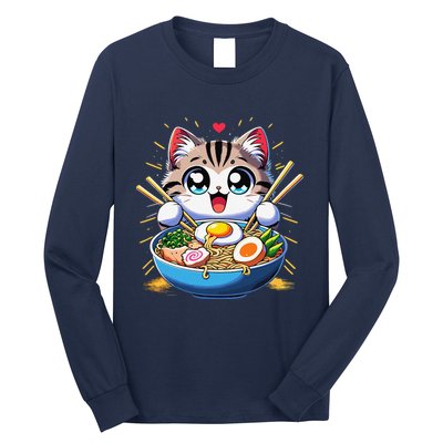Kawaii Cat Japanese Anime Manga Cat Ramen Long Sleeve Shirt
