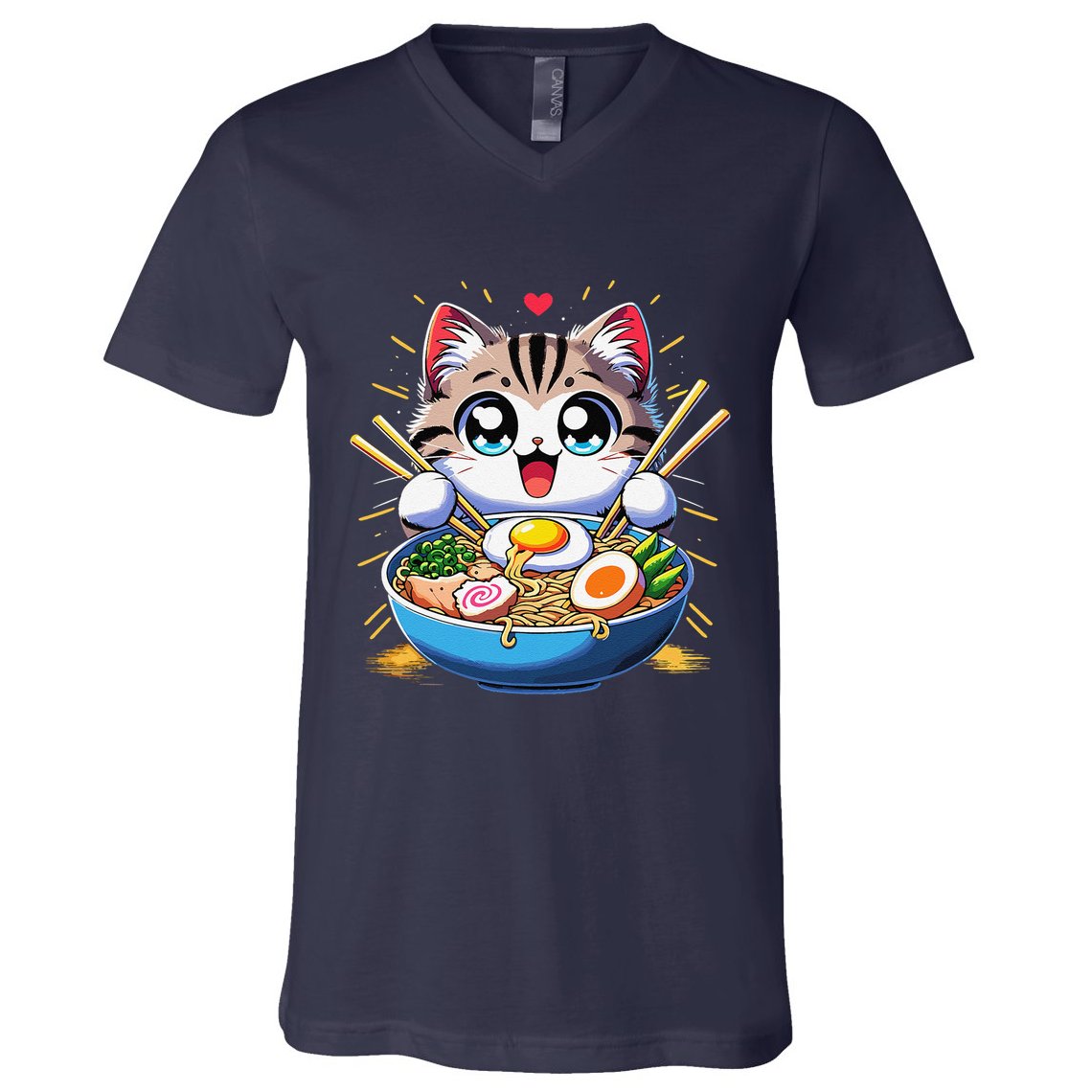 Kawaii Cat Japanese Anime Manga Cat Ramen V-Neck T-Shirt