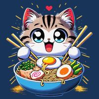 Kawaii Cat Japanese Anime Manga Cat Ramen V-Neck T-Shirt