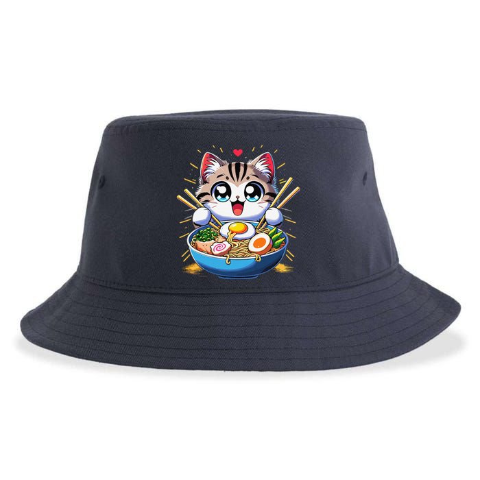 Kawaii Cat Japanese Anime Manga Cat Ramen Sustainable Bucket Hat