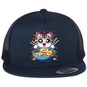 Kawaii Cat Japanese Anime Manga Cat Ramen Flat Bill Trucker Hat