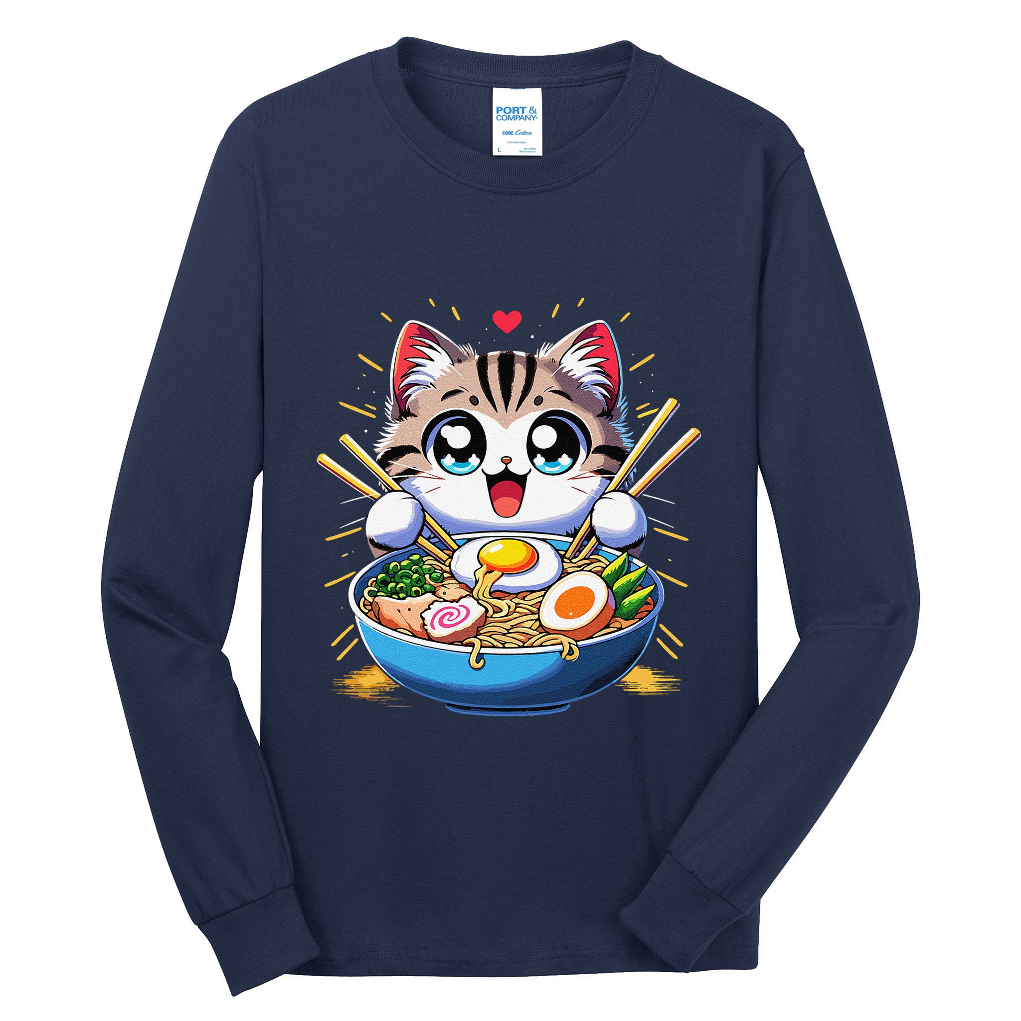 Kawaii Cat Japanese Anime Manga Cat Ramen Tall Long Sleeve T-Shirt