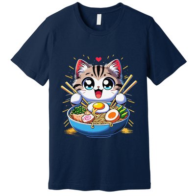 Kawaii Cat Japanese Anime Manga Cat Ramen Premium T-Shirt