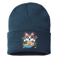 Kawaii Cat Japanese Anime Manga Cat Ramen Sustainable Knit Beanie