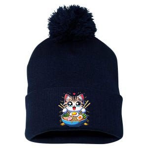 Kawaii Cat Japanese Anime Manga Cat Ramen Pom Pom 12in Knit Beanie