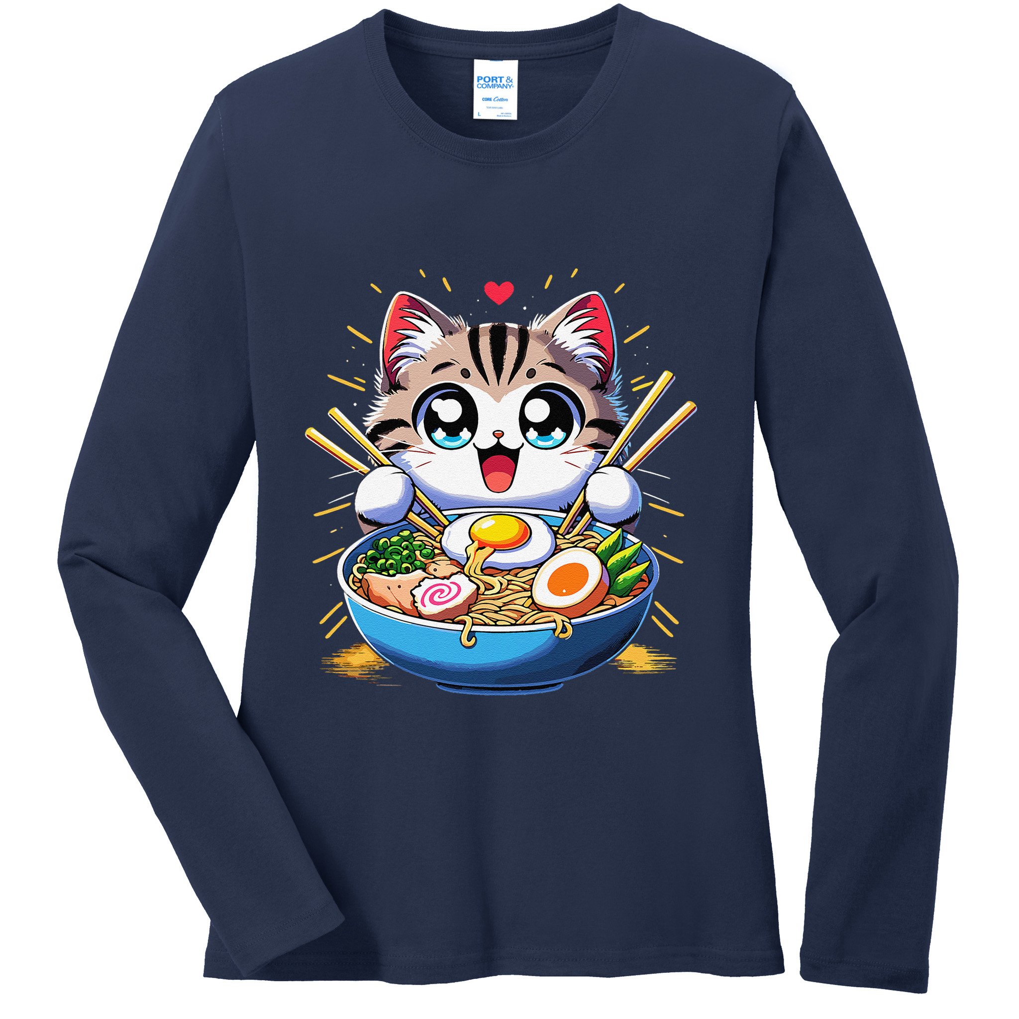 Kawaii Cat Japanese Anime Manga Cat Ramen Ladies Long Sleeve Shirt