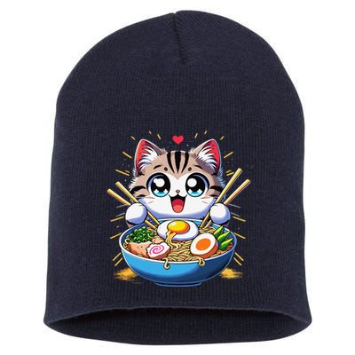 Kawaii Cat Japanese Anime Manga Cat Ramen Short Acrylic Beanie