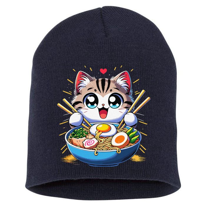 Kawaii Cat Japanese Anime Manga Cat Ramen Short Acrylic Beanie