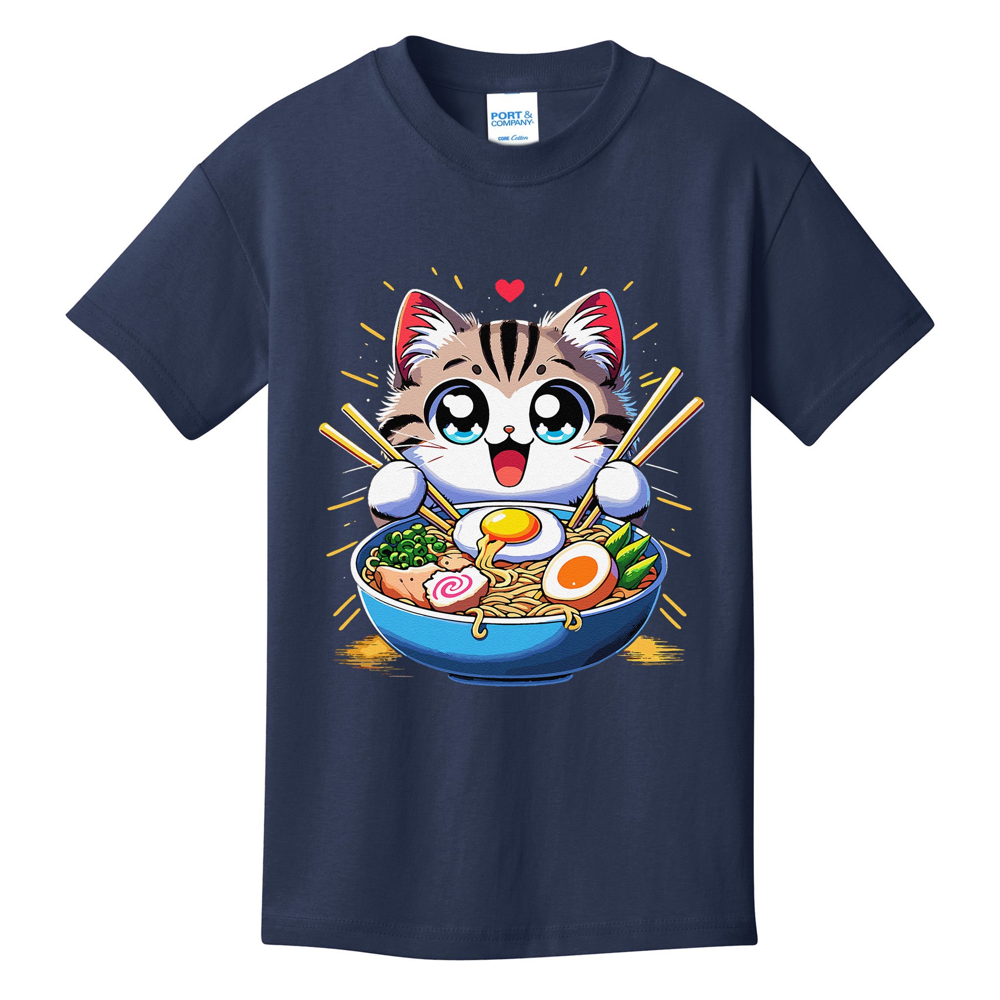 Kawaii Cat Japanese Anime Manga Cat Ramen Kids T-Shirt