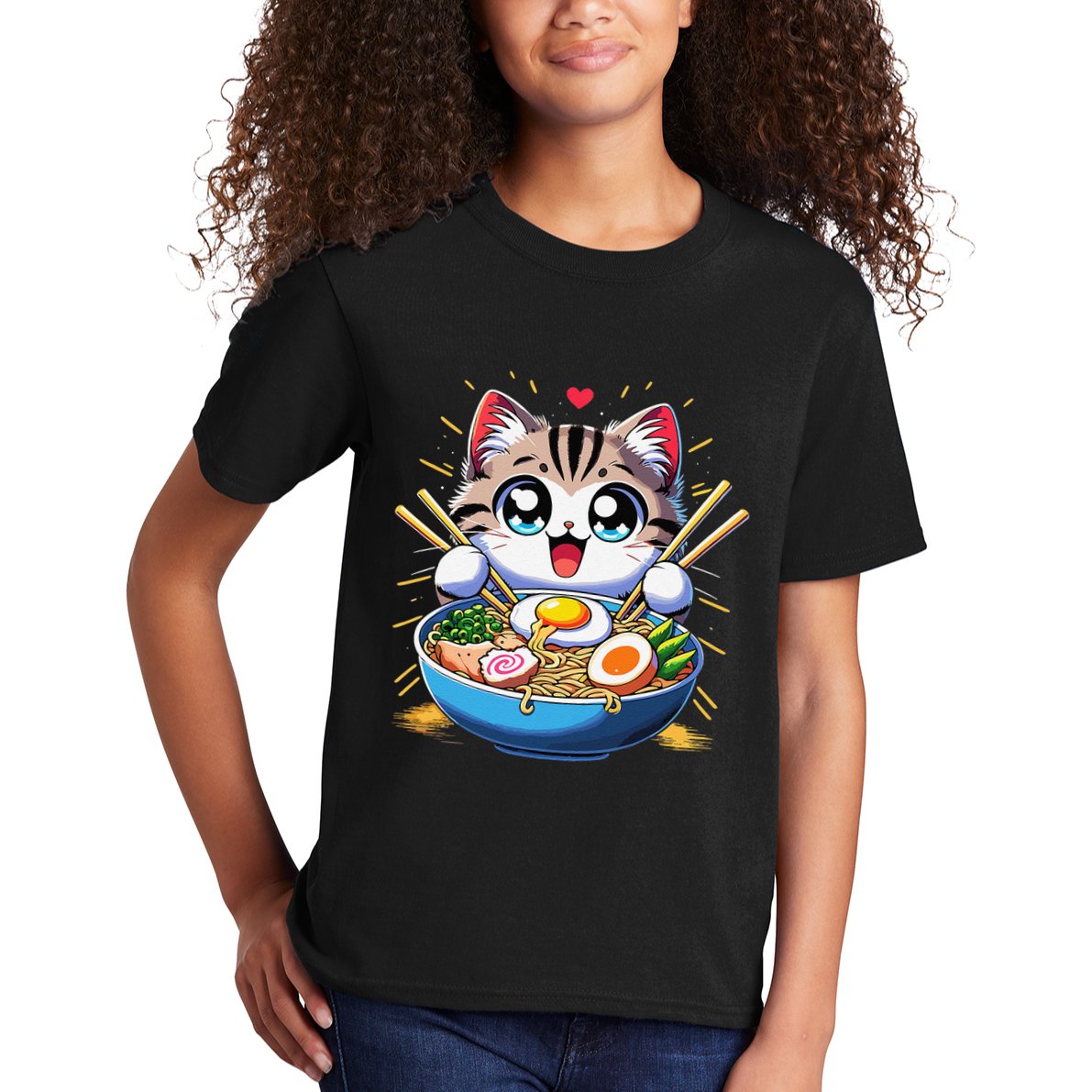 Kawaii Cat Japanese Anime Manga Cat Ramen Kids T-Shirt