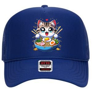 Kawaii Cat Japanese Anime Manga Cat Ramen High Crown Mesh Back Trucker Hat