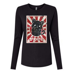 Kawaii cat Japanese black anime cat lover Womens Cotton Relaxed Long Sleeve T-Shirt