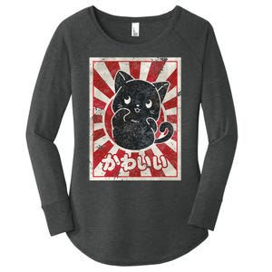 Kawaii cat Japanese black anime cat lover Women's Perfect Tri Tunic Long Sleeve Shirt