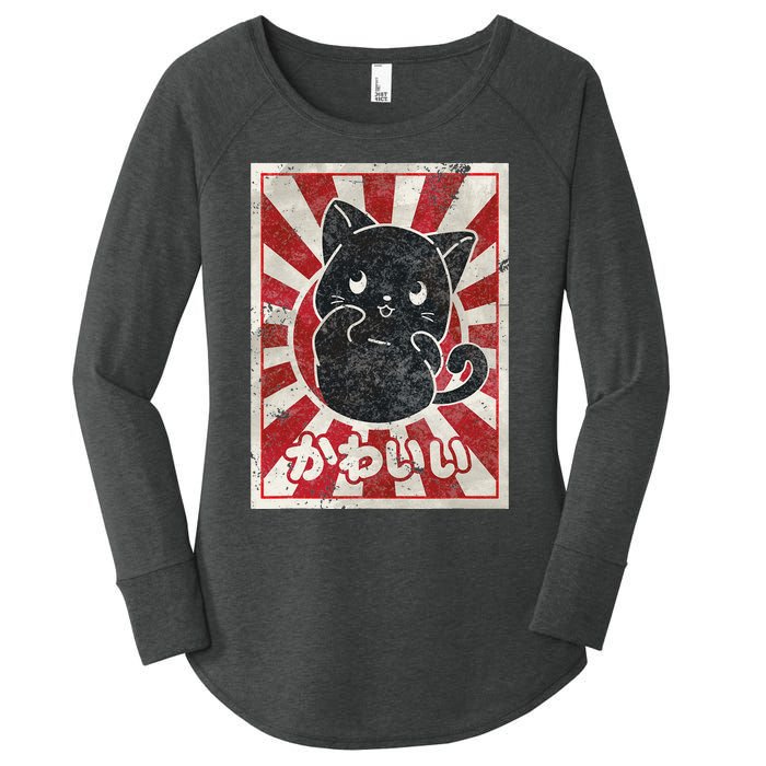 Kawaii cat Japanese black anime cat lover Women's Perfect Tri Tunic Long Sleeve Shirt