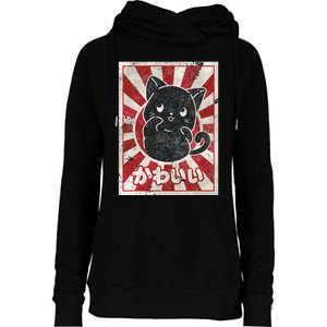 Kawaii cat Japanese black anime cat lover Womens Funnel Neck Pullover Hood