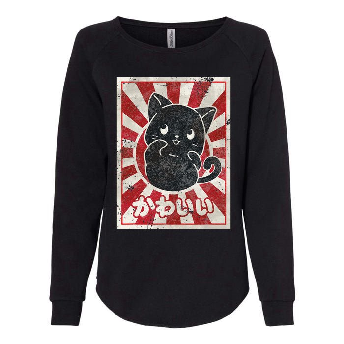 Kawaii cat Japanese black anime cat lover Womens California Wash Sweatshirt