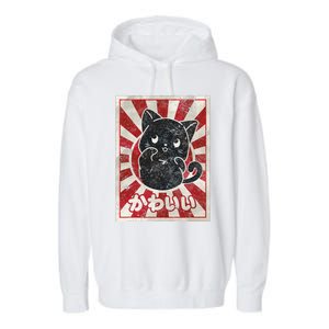 Kawaii cat Japanese black anime cat lover Garment-Dyed Fleece Hoodie