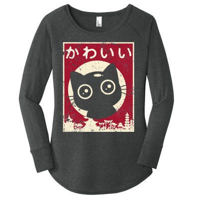 Kawaii Cat Japanese Black Anime Cat Lover Otaku Gifts Women's Perfect Tri Tunic Long Sleeve Shirt