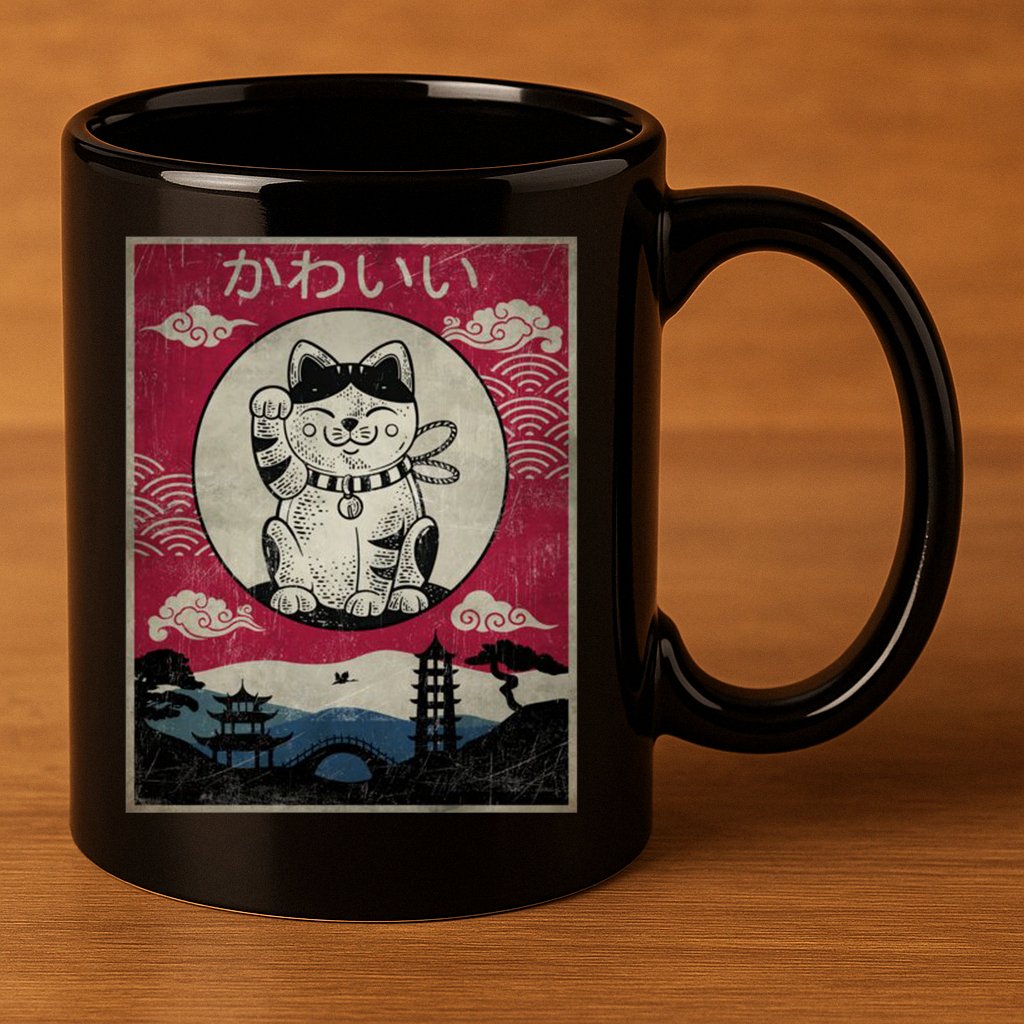 Kawaii Cat Japanese 11oz C Handle Ceramic Mug