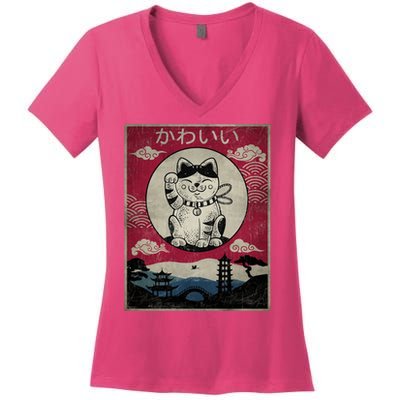 Kawaii Cat Japanese Women's V-Neck T-Shirt