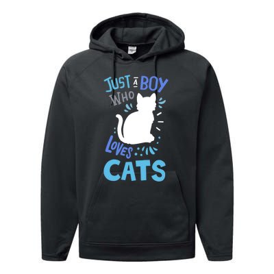 Kids Cat Just A Boy Who Loves Cats Gift For Cat Lovers TShirt Performance Fleece Hoodie