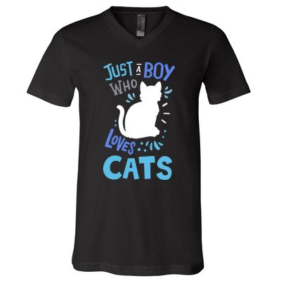 Kids Cat Just A Boy Who Loves Cats Gift For Cat Lovers TShirt V-Neck T-Shirt