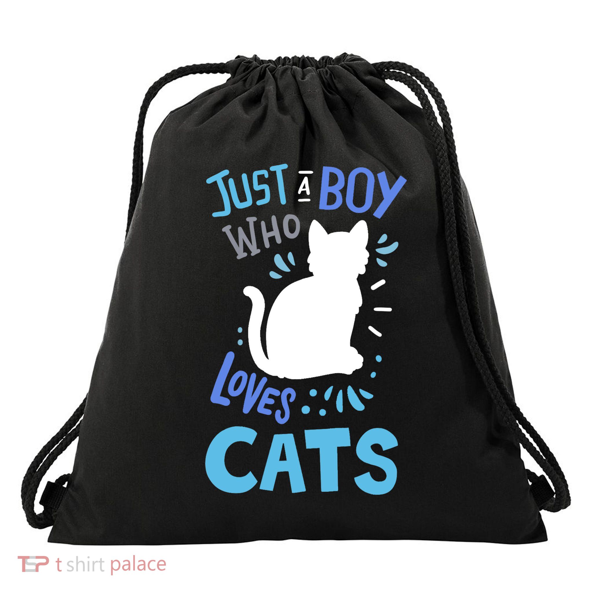 Kids Cat Just A Boy Who Loves Cats Gift For Cat Lovers TShirt Drawstring Bag