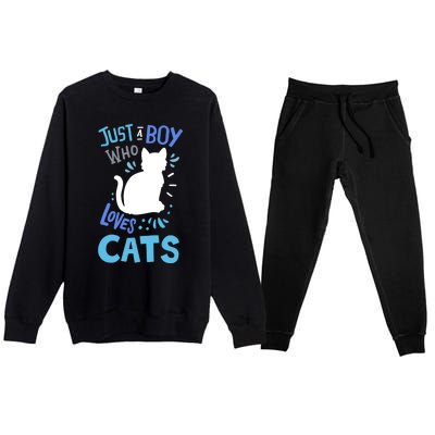 Kids Cat Just A Boy Who Loves Cats Gift For Cat Lovers TShirt Premium Crewneck Sweatsuit Set