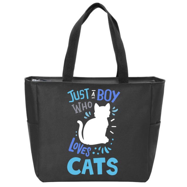 Kids Cat Just A Boy Who Loves Cats Gift For Cat Lovers TShirt Zip Tote Bag