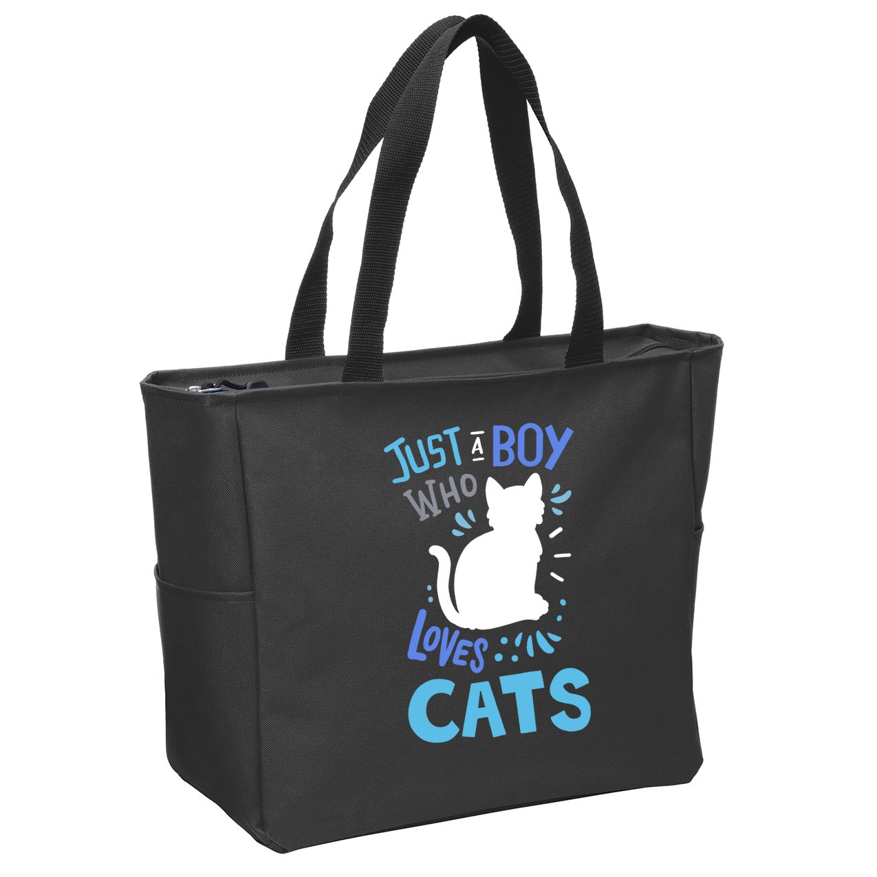 Kids Cat Just A Boy Who Loves Cats Gift For Cat Lovers TShirt Zip Tote Bag