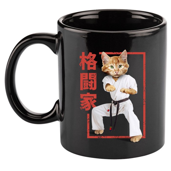 Karate Cat 11oz C Handle Ceramic Mug