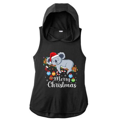 Koalalala Cute Koala Bear santa hat funny Christmas koala Ladies PosiCharge Tri-Blend Wicking Draft Hoodie Tank