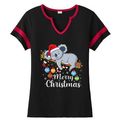 Koalalala Cute Koala Bear santa hat funny Christmas koala Ladies Halftime Notch Neck Tee