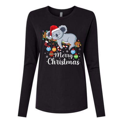 Koalalala Cute Koala Bear santa hat funny Christmas koala Womens Cotton Relaxed Long Sleeve T-Shirt