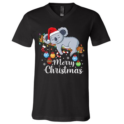 Koalalala Cute Koala Bear santa hat funny Christmas koala V-Neck T-Shirt