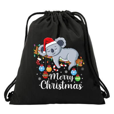 Koalalala Cute Koala Bear santa hat funny Christmas koala Drawstring Bag