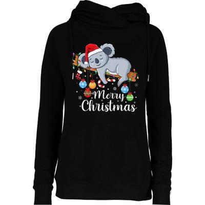 Koalalala Cute Koala Bear santa hat funny Christmas koala Womens Funnel Neck Pullover Hood