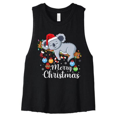 Koalalala Cute Koala Bear santa hat funny Christmas koala Women's Racerback Cropped Tank