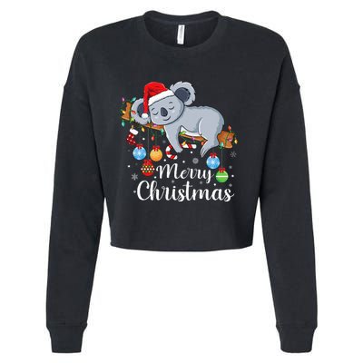 Koalalala Cute Koala Bear santa hat funny Christmas koala Cropped Pullover Crew